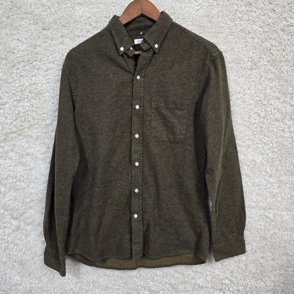 Gustin Button Down Shirt Mens Large Brown Cotton Flannel Made in USA